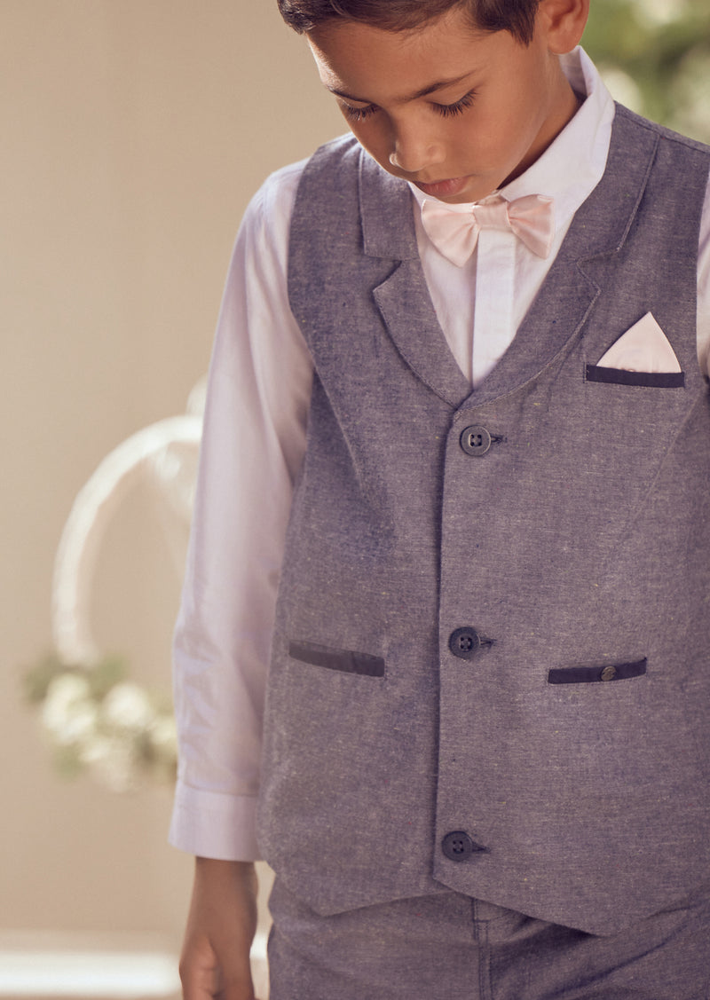 Lorenzo Blue Chambray 3 Pc Waistcoat Set